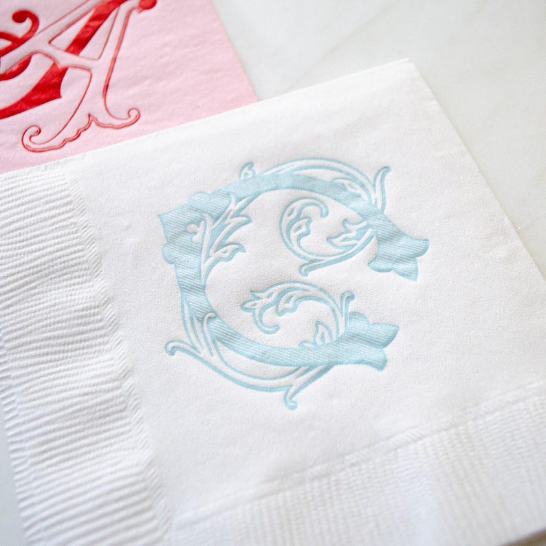 Interlocking Vintage Monogram Wedding Napkins, Custom Cocktail Napkins, Foil Printed Napkins, Personalized Napkins, Customized Party Napkins image 4