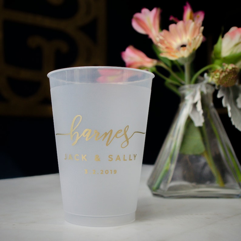 Cocktail Hour Party Favors Elegant Monogram Cocktail Party Cups Gold Monogram Shatterproof Wedding Cups Custom Wine Cups Wedding Logo