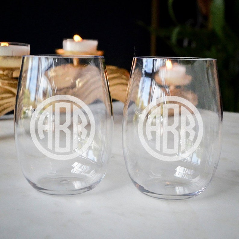 Monogrammed Tritan Stemless Wine Glasses Personalized Acrylic Etsy