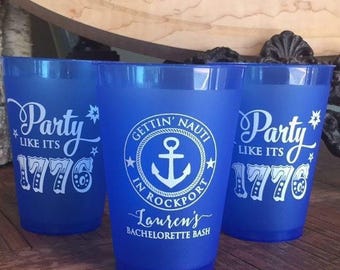 Personalized Colored Frost Flex Plastic Cups, Custom Printed Party Cups, Nautical Themed, Summer Party, Anchor Monogram, Bachelorette Party
