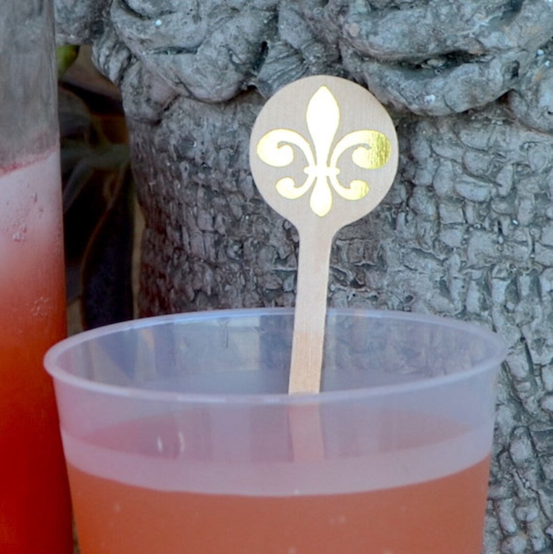 Custom Wooden Swizzle Stick Drink Stirrers, Personalized Stir Sticks, Fleur De Lis Louisiana