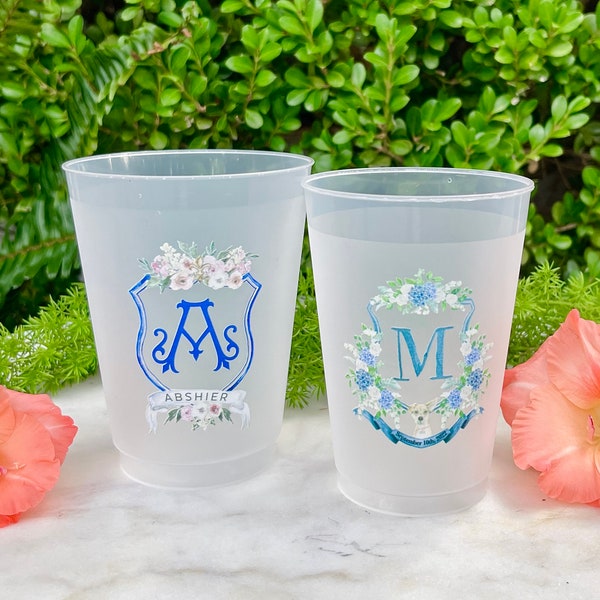 Custom Crest Watercolor Shatterproof Cups, Full Color Shatterproof Cups, Personalized Full Color Cups, Watercolor Event Frost Flex Cups