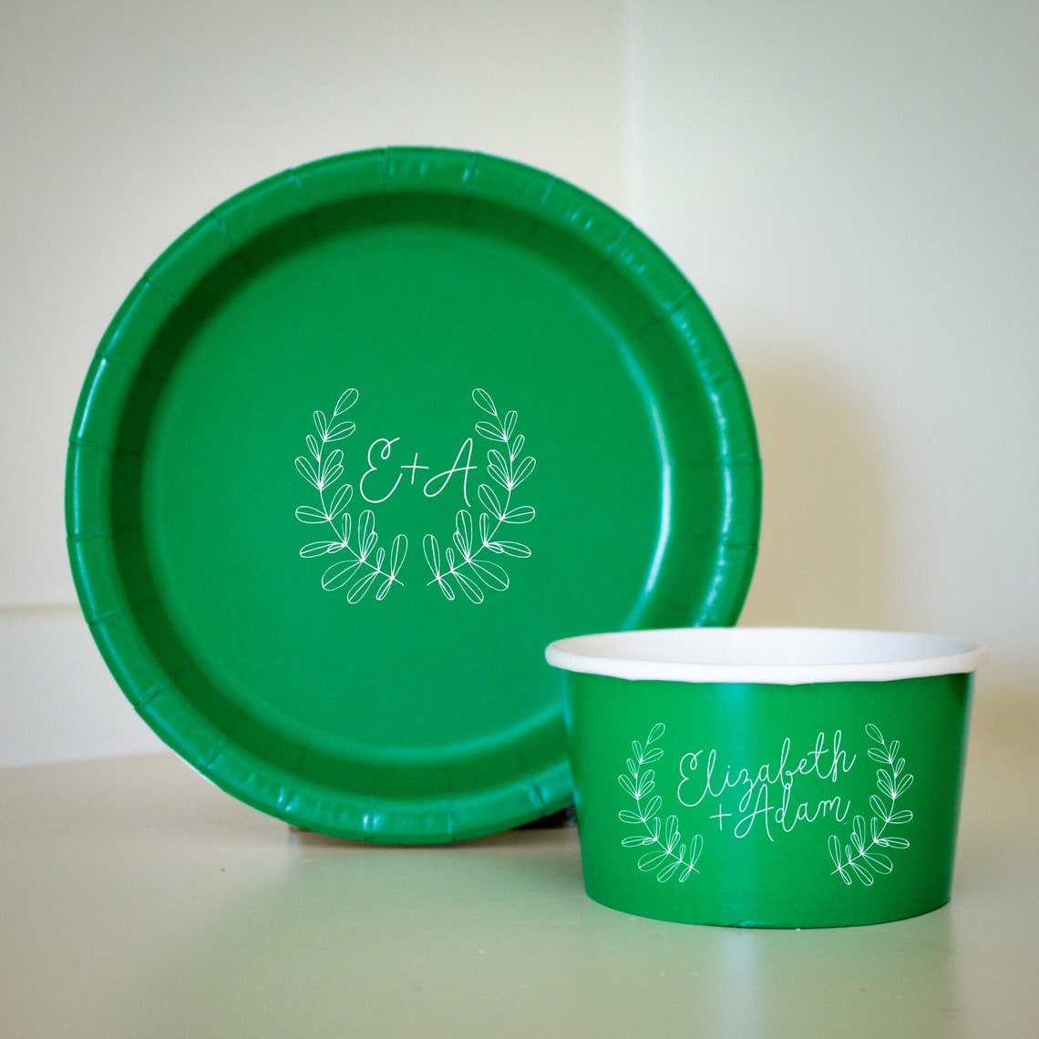 Custom Engagement Party Plates Green Party Plates Boho Etsy