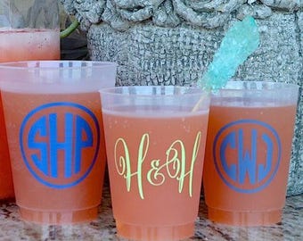 Personalized Monogram Frost Flex Plastic Cups, Monogrammed Cups, Custom Printed Plastic Cups, Custom Wedding Cups, Personalized Wedding Cups