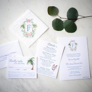 Watercolor Letterpress Wedding Invitations, Tropical Wedding Invites, Destination Wedding Invites , Full Color and Letterpress Invitations
