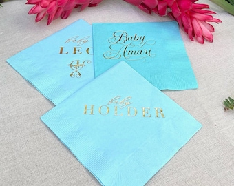 Personalized Baby Shower Cocktail Napkins, Baby Shower Supplies, , Gender Reveal Napkins, Gender Neutral Baby Shower, Welcome Baby Napkins