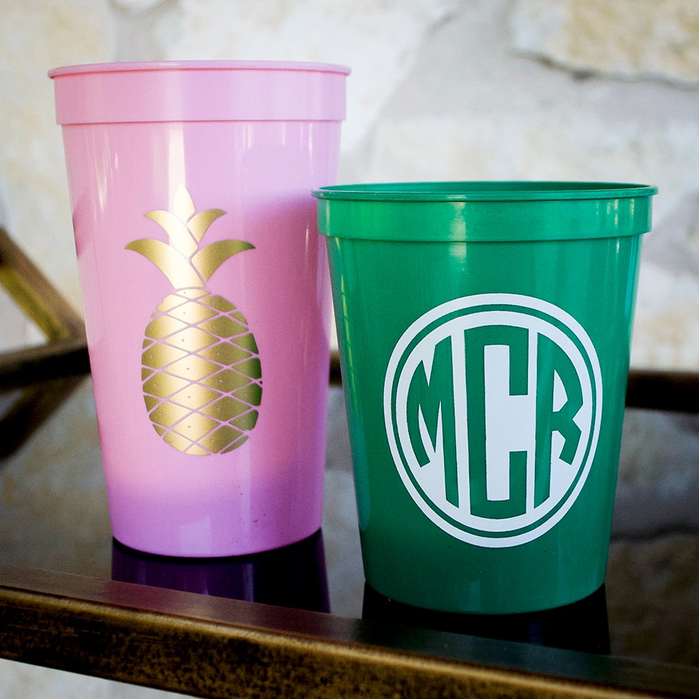 Custom Preppy Party Cups Monogrammed Plastic Cups Pineapple Etsy