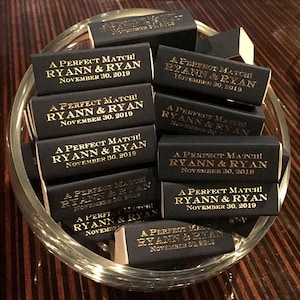 Gold Foil Lipstick Matchboxes, Perfect Match Wedding Matches, Custom Printed Wedding Favors, Wedding Reception Cigar Bar, Sparkler Send-Off