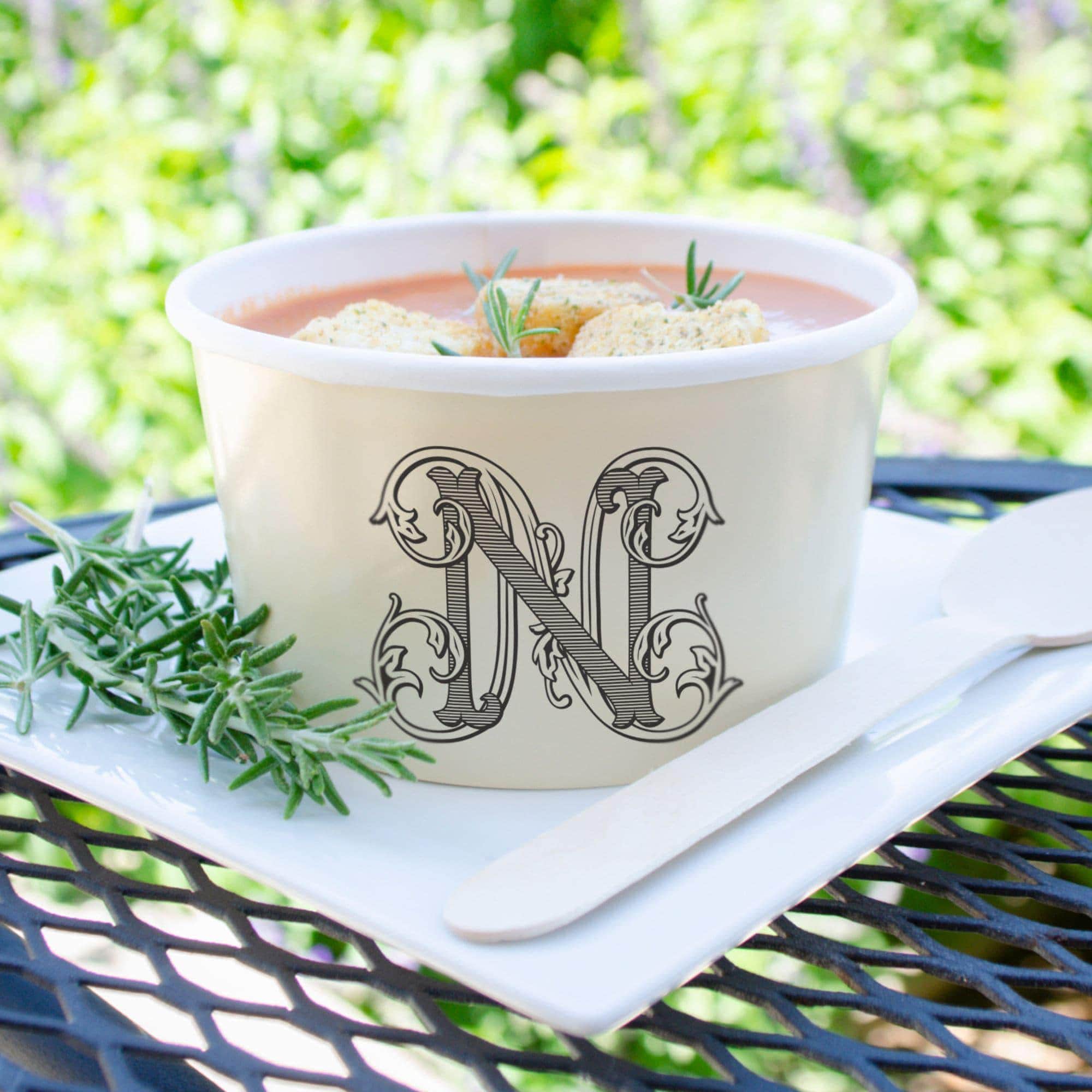 Monogrammed Soup Station Bowls, Wedding Mashed Potato Bar Cups, Eco-Friendly Paper Treat Cups, Snack Bar Cups, Birthday Ice Cream Bar Cups