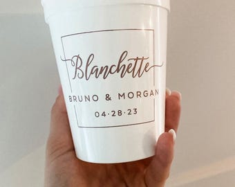 White Stadium Wedding Cups, Personalized White Party Cups, Plastic Cups, Personalized Party Favors, Engagement Party, Bachelorette Party Cup