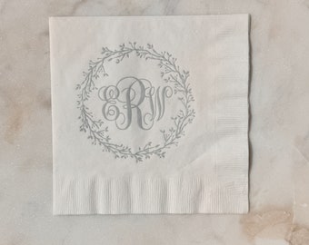 Custom Wreath Initial Luncheon 3ply Napkins, Wreath Luncheon Napkins, Custom Luncheon Napkins, Luncheon Cake Table Napkins, 3ply Luncheon