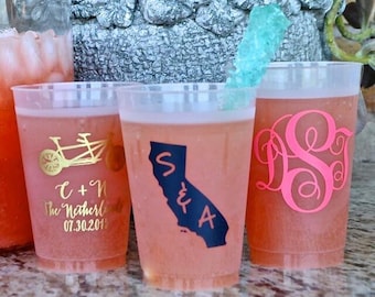 Personalized Colorful Shatterproof Wedding Cups, Customizable Frosted Plastic Engagement Party Cup, Custom Rehearsal Dinner Frost Flex
