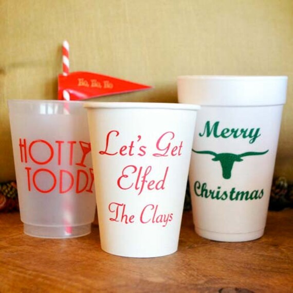 50 Personalized Holiday Party Cups Styrofoam Shatterproof Etsy