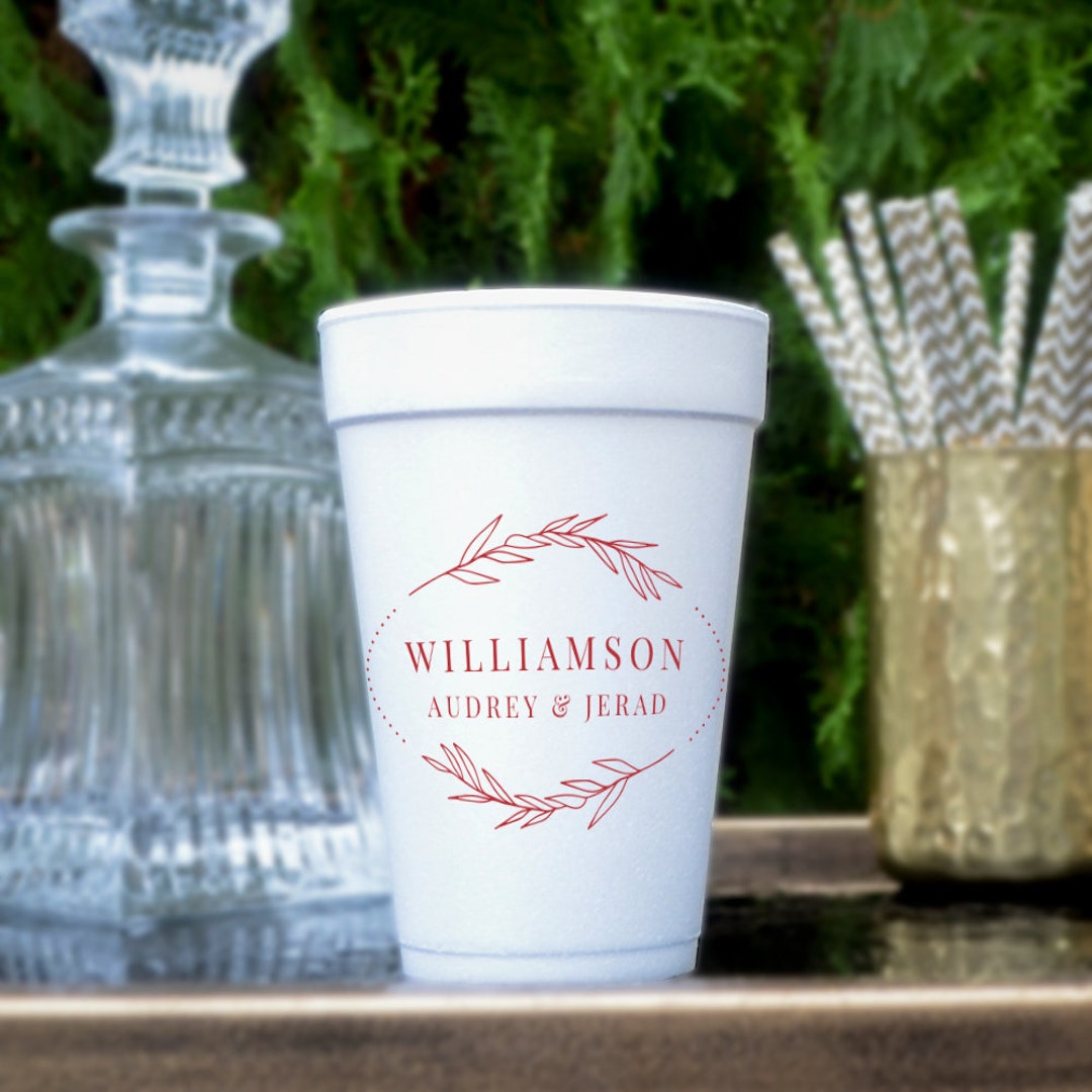 Custom Designed Styrofoam Cups, Personalized Last Name Foam Cups, Personalized Foam Cups, Custom