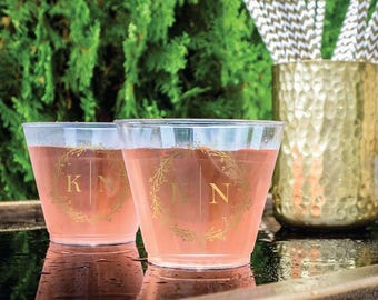 Monogram Plastic Party Cups, Personalized Hard Plastic Cups, Personalized Wine Glasses, Bridal Shower, Anniversary Party, Baby Shower Cups