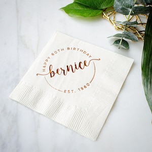 60th Birthday Party Napkins, 50th Birthday Personalized Cocktail Napkins, Copper Foil Birthday Party Napkins, 40th Birthday, 30th Birthday