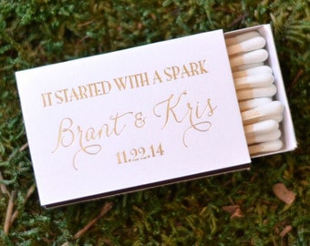 It Started with a Spark - Personalized Wedding Matches, Personalized Wedding Favor, Custom Printed Wedding Matchboxes