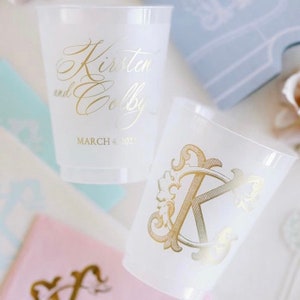 Custom Gold Ink Frosted Cups, Gold Ink Personalized Shatterproof Cups, Modern Wedding Cup Decor, Signature Cocktails, Engagement Parties