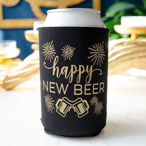 Custom &quot;Happy New Beer&quot; NYE Can Coolers, New Years Eve Can Cooler Favors, Neoprene NYE Can Coolers, Custom Coolie, Personalized Event Hugger