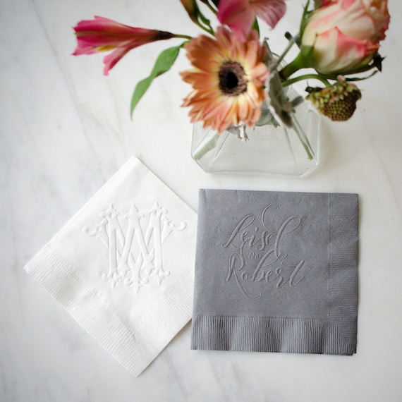 Embossed 3 Ply Cocktail Napkins Monogrammed Napkins Wedding Etsy