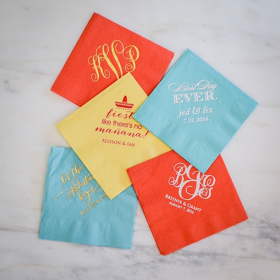 Personalized Party Napkins Custom Colorful Printed Wedding Etsy