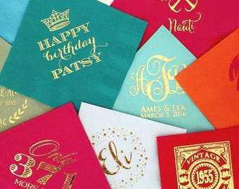 Personalized Printed Party Napkins, Custom Napkins, Cocktail Napkins, Personalized Beverage Napkins, Foil Printed Napkins, Wedding Napkins