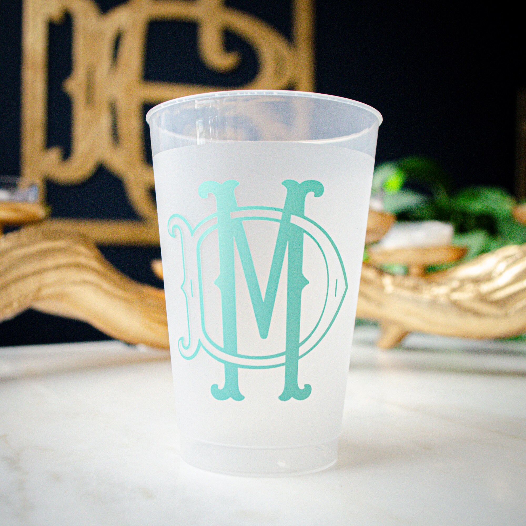 Monogram Frosted Wedding Cups, Modern Wedding Cups, Fancy Elegant