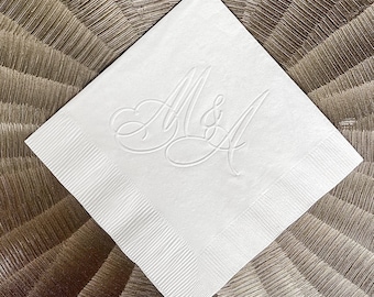 Embossed Initials Wedding Napkins, Custom 3 Ply Embossed Cocktail Napkin, Personalized Wedding Embossed Napkins, Embossed 3ply Party Napkins