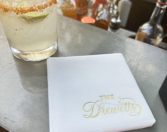 Custom Linen-Like Cocktail Napkins, Personalized Linun Beverage Napkins, Linen Like Party Napkins with Logo, Monogram Wedding Bar Napkins