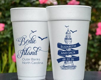 Personalized Lighthouse Styrofoam Cups, Custom Seagull Cups, Destination Wedding Foam Cups, Beach Wedding Party Favors, Nautical Party Cups