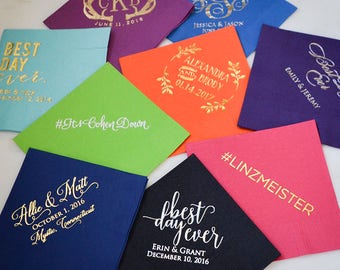 Personalized Printed Party Napkins, Foil Printed Napkins, Wedding Napkins, Personalized Cocktail Napkins, Customizable Party Napkins