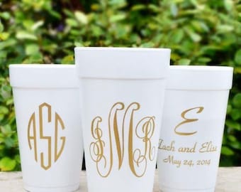 Monogram Styrofoam Cups,  Personalized Styrofoam Party Cups, Custom Printed Foam Cups, Monogrammed Wedding Cups, Wedding Cups