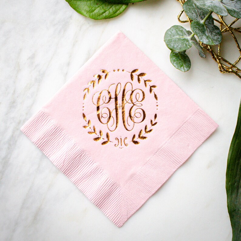 Custom Antique Initial Napkins Personalized Beverage Napkins Etsy