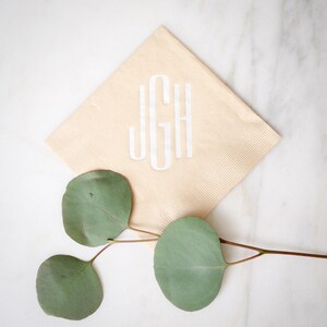 Modern Wedding Monogram Cocktail Napkins, Block Monogram Napkins, Tan Napkins, Personalized Napkins, Custom 3 Ply Napkins, Paper Napkins zdjęcie 5