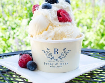 Monogrammed Ice Cream Cups, Wedding Dessert Bar, Custom Paper Bowls, Paper Ice Cream Treat Cup, Gelato Bar Cups, Recyclable Paper Treat Cups