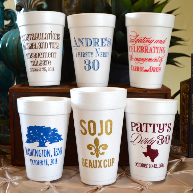 Birthday Party Cups Set of 100 Printed Party Favors Personalized Birthday Styrofoam Cups Party Decor Custom Printed Foam Party Cups