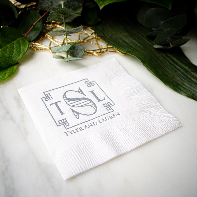 Custom Antique Initial Napkins Personalized Beverage Napkins Etsy