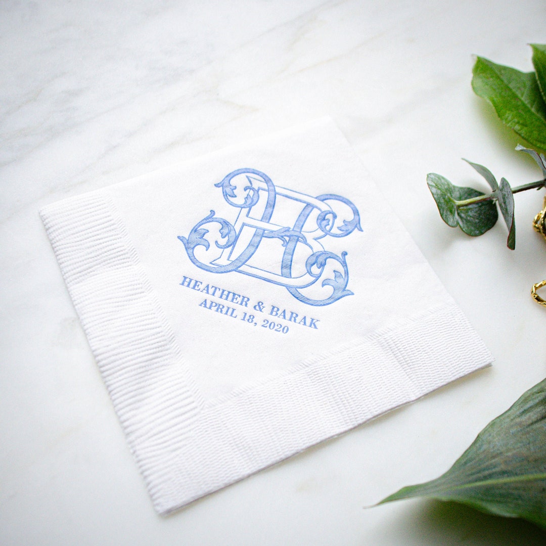 Wedding Logo Napkins, Interlocking Monogram Custom Cocktail Napkins