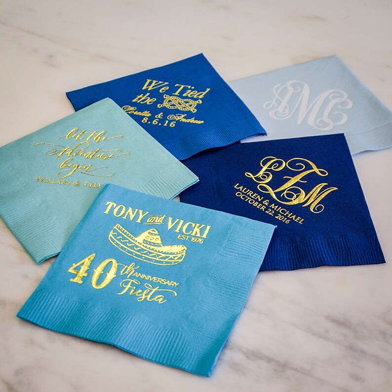 Custom Blue Printed Napkins Personalized Wedding Napkins Etsy