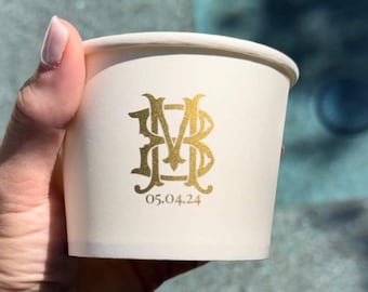 Gold Printed Paper Treat Cups, Printed Ice Cream Cups, Wedding Treat Cups, Party Dessert Serving Cup, Personalized Paper Soup Bowls