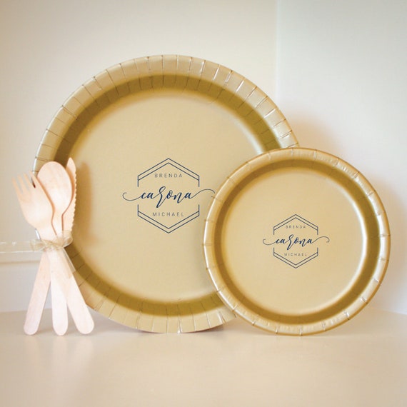 Refinement Rig mand Luftpost Custom Wedding Paper Plates Monogrammed Party Plates - Etsy