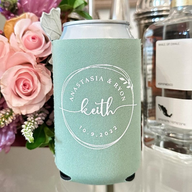 Coordinating Monogrammed Event Can Coolers, Neoprene Can Cooler, Personalized Slim and Regular Wedding Coolies, Personalized Wedding Coolies image 4
