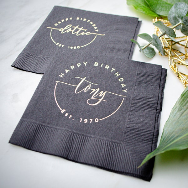 Custom Birthday Napkins, Personalized Cocktail Napkins, 3 Ply Beverage Napkins, Gold Foil Napkins, Customized Birthday Party Decorations