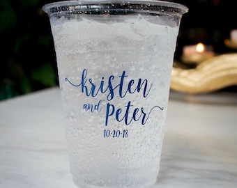 Custom Engagement Party Cups, Personalized Clear Plastic Cups, Casual Wedding, Soft Plastic Cups, Rehearsal Dinner Party Decor, Beer Cups