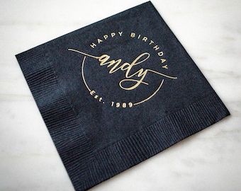Personalized Birthday Napkins, Custom Cocktail Napkins, Printed 3 Ply Beverage Napkins, Gold Foil Napkins, Birthday Party Decorations