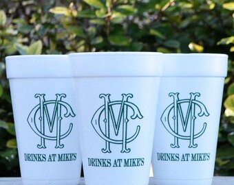 Personalized Duogram Styrofoam Cups, Monogrammed Wedding Cups, Customizable Foam Cups, Personalized Party Favors, Pool Party Cups