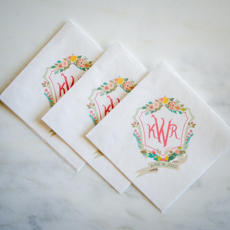 Full Color Monogram Napkins Full Color Cocktail Napkins Etsy