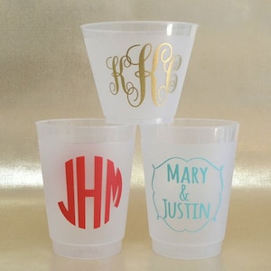 Monogram Shatterproof Cups, Frosted Initialed Wine Cocktail Beer Party Cup, Frost Flex Plastic Cup, Custom Personalized