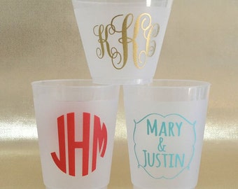 Monogram Shatterproof Cups, Frosted Initialed Wine Cocktail Beer Party Cup, Frost Flex Plastic Cup, Custom Personalized