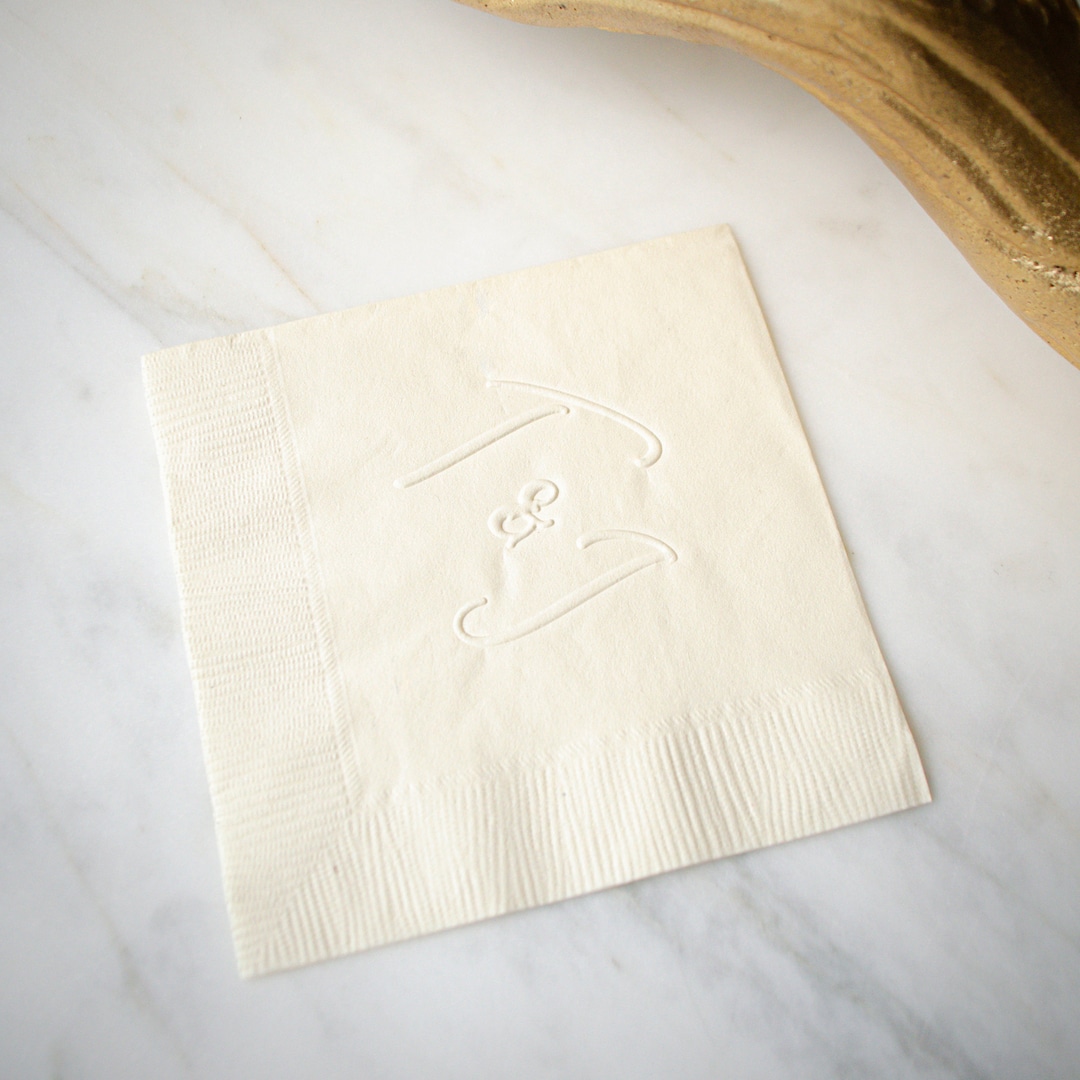 Embossed Wedding Napkins, Ivory Cocktail Napkins, Monogrammed Napkins